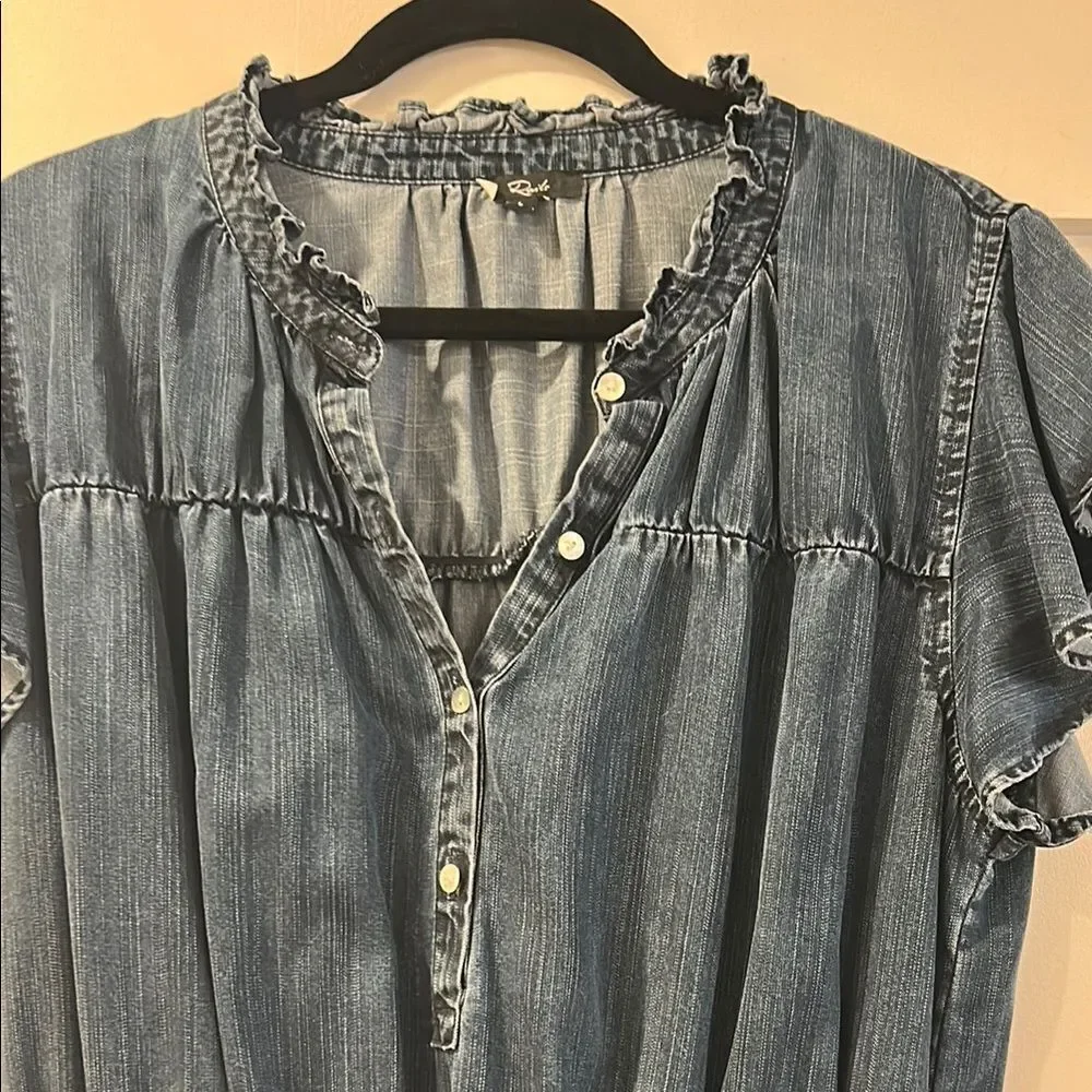 Rails Ruffled Denim Dress, Size Large - Picture 3 of 11
